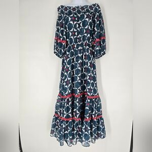 Sachin & Babi x Anthropologie Mosaic Blue Off Shoulder Midi Dress Size 6